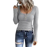Women Long Sleeve Henley T Shirts UK Button Down Slim Fit Casual Tops V-Neck Ribbed Knit Tunic Shirts 2023