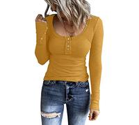 Women Long Sleeve Henley T Shirts UK Button Down Slim Fit Casual Tops V-Neck Ribbed Knit Tunic Shirts 2023