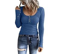 Women Long Sleeve Henley T Shirts UK Button Down Slim Fit Casual Tops V-Neck Ribbed Knit Tunic Shirts 2023