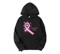 Women Long Sleeve Loose Solid Color Breast Cancer Prevention Print Hoodie Clothes Men, black, XXXL