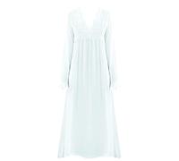 Women Long Sleeve Nightdress Retro Palace Princess Lace Patch Deep V-Neck Long Pajamas Pure Color Nightgown Princess Style Night Dress Sleep Shirt Nightdress Blue M