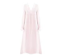 Women Long Sleeve Nightdress Retro Palace Princess Lace Patch Deep V-Neck Long Pajamas Pure Color Nightgown Princess Style Night Dress Sleep Shirt Nightdress Pink XL