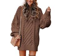 Women Long Sleeve Oversized Cable Knit Chunky Baggy Loose Pullover Tunic Mini Sweater Dress Trendy Fall Outfits(Brown,XS)