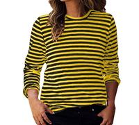 Women Long Sleeve Pullover Tops Striped Colour Block T-Shirt Casual Loose-Fit Comfy Soft Spring Fall Top Crew Neck Tee Shirts Stripe Print Tshirts for Teen Girls Ladies UK S-XXL Yellow