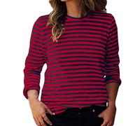 Women Long Sleeve Pullover Tops Tees Striped Colour Block T-Shirt Casual Loose-Fit Comfy Soft Spring Fall Top Crew Neck Tee Shirts Stripe Print Tshirts for Ladies UK S-XXL Hot Pink