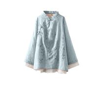 Women Long Sleeve Shirt Vintage Ethnic Style Embroidery Blouse Fold Button Petite Ladies Lightweight Shirts Traditional Chinese Clothing Floral Embroidered Shirts Oriental Tops