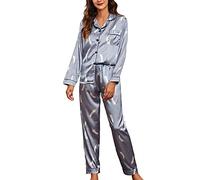 Women Long Sleeve Silky Pyjama Sets Soft Leopard 2-Piece Pjs Button Down Lounge Set