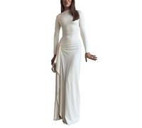 Women Long Sleeve Slim Bodycon Maxi Dress Irregular Hem Elegant Lounge Long Dresses