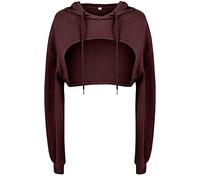 Women Long Sleeve Super Cropped Top Hoodies Sweatshirt Aesthetic Punk Hip Hop Dance Sexy Rave Festival Clothes, Burgundy, XS-S
