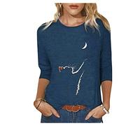 Women Long Sleeve T-Shirts Plus Size Multi Color Cat Print Tops Casual Crew Neck Sweatshirts