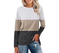 Women Long Sleeve Top, Yours Clothing Plus Size, Spring Light Oversized Shirts Basic Loungewear Long Sleeve Pullover Color Block Round Neck Slim Fit
