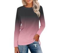 Women Long Sleeve Top, Yours Clothing Plus Size, Spring Light Oversized Shirts Basic Loungewear Long Sleeve Pullover Color Block Round Neck Slim Fit