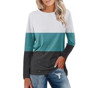 Women Long Sleeve Top, Yours Clothing Plus Size, Spring Light Oversized Shirts Basic Loungewear Long Sleeve Pullover Color Block Round Neck Slim Fit