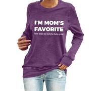 Women Long Sleeve Tops I'm Mom's Favorite She Told Me Not To Tell You Crewneck Loose Pullover(Purple, XL)