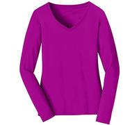 Women Long Sleeve V Neck Tshirt Ladies Basic Top Jersey Plain Stretchy Slim Fit Casual Wear T-Shirt Tee Tops UK Sizes *8,10,12,14,16,18,20,22,24,26* Fuchsia