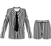 Women Long Sleeves Black and White Stripe Blazer Jacket Short Suit Set with Tie Horror Costume Cosplay Halloween, As Pictures Show', Medium