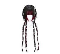 Women Long Straight Wig Hime Cut Wig Highlight Ombre Wig with Bang Sweet Lolita Princess Wig for Daily Party (Black Red-braid)