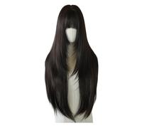 Women Long Straight Wig Layered Wig with Bangs Heat-Resistant Synthetic Fiber Wigs