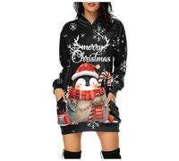 Women Long Tops Long Sleeve Tshirt Holiday Casual Sweatshirt Casual Slim Crew Neck Sweatshirt Knee Length Poncho Blouse Christmas Jumper Dress UK Clearance Ladies 3D Santa Claus Print Sweatshirts