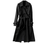 Women Long Trench Windproof Coat with Belt Long Sleeve Double Breasted Classic Lapel Collar Overcoat Ladies Summer Coat Spring Daywear Holiday Longline Long Sleeve Comfy Ladies Jackets Black