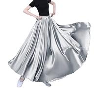 Women Long Tulle Retro Maxi Shiny Skirt for Belly Dancing Dance Costume Cosplay Holiday Weekend Party Dinner, Silver, One Size