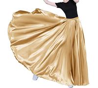 Women Long Tulle Retro Maxi Tea Ankle Length Shiny Skirt for Belly Dancing Dance Costume Cosplay Holiday Weekend Party, Gold, One Size