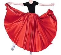 Women Long Tulle Retro Maxi Tea Ankle Length Shiny Skirt for Belly Dancing Dance Costume Cosplay Holiday Weekend Party Dinner, Red, One Size