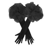 Women Long Velvet Gloves with Ruffled Tulle Mesh Cuff Bride Wedding Hands Wear Halloween Prom Fancy Dress Accessory Lady Vintage Elegant Evening Party Club Gloves