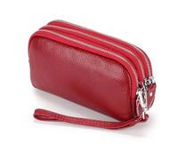 Women Long Wallet 3-Layer Zipper Purse Bag Large Capacity Wristlet Clutch Wallets Phone Bag Money Purses for Travel Shopping(Red)