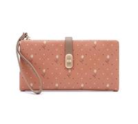 Women Long Wallet Flower Dots Square Print Girl Zipper Coin Purse Ladies Cute ID Credit Card Holder PU Small Clutch Money Bag(Orange)