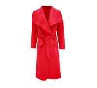 Women Long Waterfall Italian Duster Coat, Ladies Long Sleeve Oversized French Belted Trench Open Jacket, Adult Celebrity Winter Cardigan Cape With Pockets UK Plus Size 8-22, (Red-16-18)