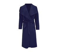 Women Long Waterfall Italian Duster Coat, Ladies Long Sleeve Oversized French Belted Trench Open Jacket, Adult Celebrity Winter Cardigan Cape With Pockets UK Plus Size 8-22, (Navy-8-10)