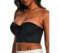 Women Longline Strapless Bra Back Smoothing Support with Clear Straps for Big Bust Fat, No Move on Wedding Party C/D/DD/DDD, Black, 40D