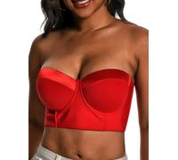 Women Longline Strapless Bra Back Smoothing Support with Clear Straps for Big Bust Fat, No Move on Wedding Party C/D/DD/DDD, Red, 42C