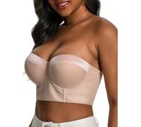 Women Longline Strapless Bra Back Smoothing Support with Clear Straps for Big Bust Fat, No Move on Wedding Party C/D/DD/DDD, Beige Pink, 34D