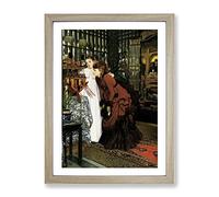 Women Looking At Art By James Tissot Classic Painting Framed Wall Art Print, Ready to Hang Picture for Living Room Bedroom Home Office Décor, Oak A4 (34 x 25 cm)
