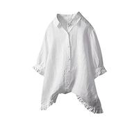Women Loose Button Down Blouse Tops Stand Solid Sleeve Collar Long Casual Women Shirt Women's Blouse Cotton and Short Sleeve High Neck Shirts for Women White