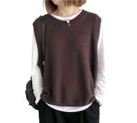 Women Loose Crew Neck Sweater Vests - Plus Size Knit Sleeveless Jumpers Pullover,Spring Autumn Women's Loose Solid Color Knit Sweater Waistcoats,Coffee,One Size