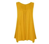 Women Loose Fit Ruched Hanky Hem Plain Jersey Tunic Blouse Sleeveless Flared Vest Swing Top Plus Sizes 8-26 UK Mustard