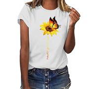 Women Loose Fit T Shirt Sunflower Print Tops Crew Neck Shirts Graphic Tees Shirt Short Sleeve Cotton Beach Tunic Plus Size Mother's Gift Ladies Summer