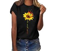 Women Loose Fit T Shirt Sunflower Print Tops Crew Neck Shirts Graphic Tees Shirt Short Sleeve Cotton Beach Tunic Plus Size Mother's Gift Ladies Summer