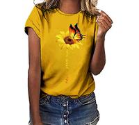 Women Loose Fit T Shirt Sunflower Print Tops Crew Neck Shirts Graphic Tees Shirt Short Sleeve Cotton Beach Tunic Plus Size Mother's Gift Ladies Summer