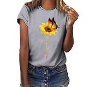 Women Loose Fit T Shirt Sunflower Print Tops Crew Neck Shirts Graphic Tees Shirt Short Sleeve Cotton Beach Tunic Plus Size Mother's Gift Ladies Summer