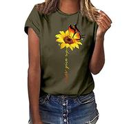 Women Loose Fit T Shirt Sunflower Print Tops Crew Neck Shirts Graphic Tees Shirt Short Sleeve Cotton Beach Tunic Plus Size Mother's Gift Ladies Summer