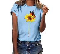 Women Loose Fit T Shirt Sunflower Print Tops Crew Neck Shirts Graphic Tees Shirt Short Sleeve Cotton Beach Tunic Plus Size Mother's Gift Ladies Summer