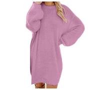 Women Loose Furry Coffee Brown White Winter Knit Pullover Tunic Sweater Long Sleeve Dress Casual Oversized Crewneck Knee Length Warm Fuzzy Plush Long Sleeve Midi Dress for Winter Holiday Party XS S