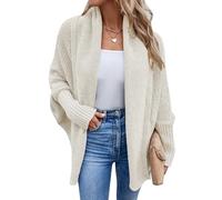 Women Loose Knit Jacquard Cardigan Long Sleeve Sweater Casual Outerwear Oversized Wrap M Apricot