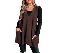 Women Loose Swing Chunky V-Neck Sweater Vests Oversized Knit Sleeveless Jumpers with Cute Drop Pockets Womens Knitted Sweater Vest Sleeveless V Neck Jumpers Vintage Retro Stylish Work Travel Sweaters