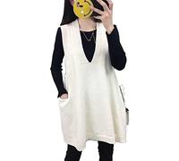 Women Loose Swing Chunky V-Neck Sweater Vests Oversized Knit Sleeveless Jumpers with Cute Drop Pockets Womens Knitted Sweater Vest Sleeveless V Neck Jumpers Vintage Retro Stylish White