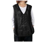 Women Loose V-Neck Sweater Vests Oversized Knit Sleeveless Jumpers Knitted Casual Pullover Autumn Knitwear Waistcoat Plain Ladies Tank Top Sweatshirt Layered Knit Gilets